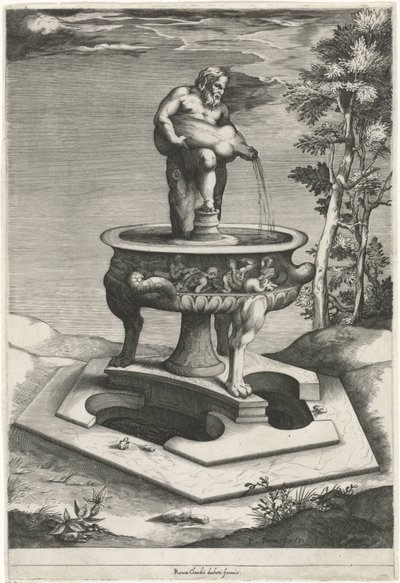 Fontanna z Silenusem w ogrodach Palazzo Cesi w Watykanie autorstwa Pieter Perret