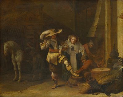 Mężczyzna i kobieta w stajni, lata 30. XVII w. autorstwa Pieter Quast
