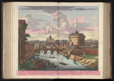 Engelenburcht, Sint-Pietersbasiliek en de rivier de Tiber Most Eliusza (chochlik Hadriana) i Zamek św. Michała (...) (tytuł na obiekcie) autorstwa Pieter Schenk (I)