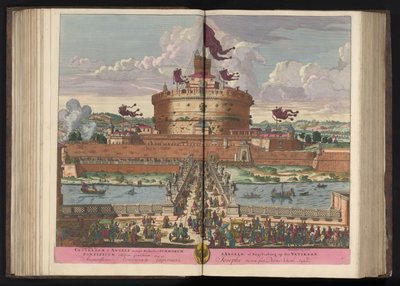 Engelenburcht aan de rivier de Tiber te Rome Zamek św. Anieli (czyli Michała) najwyższego (...) (tytuł na obiekcie) autorstwa Pieter Schenk (I)