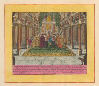 Uznanie Ludwika Filipa, księcia Asturii i syna króla Hiszpanii Filipa V, 1709 Uroczystość uznania księcia Asturii, syna Filipa de V. kona. Hiszpanii, która odbyła się w Madrycie 7 kwietnia 1709 r., na której posłowie PR autorstwa Pieter Schenk (I)
