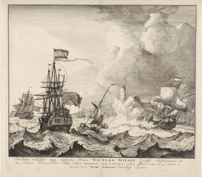Statki w burzy autorstwa Pieter Schenk (I)