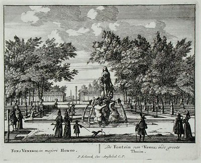 Fontanna Wenus w wielkim ogrodzie, z „Admirandorum Quadruplex Spectaculum” Jana van Calla (1656-1703), wydana przed 1715 r. (rycina) autorstwa Pieter Schenk