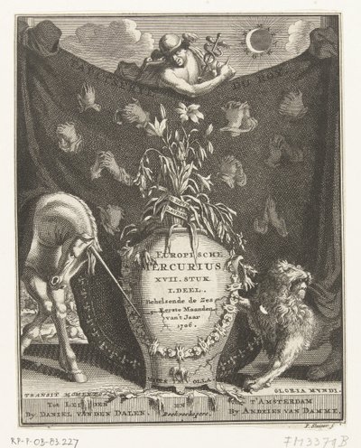 Strona tytułowa dla europejskiego Merkurego na rok 1706 autorstwa Pieter Sluyter