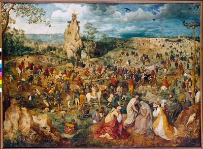 Chrystus dźwigający krzyż (niosący krzyż). Obraz Pietera Bruegla (lub Breugel lub Bruegel lub Breughel) byłego (1525-1569). 1564. Olej na drewnie. Wymiary: 1,24 x 1,70m. Wiedeń, Kunsthistorisches Museum. autorstwa Pieter Bruegel the Elder