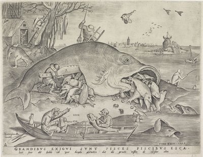 Duże ryby zjadają małe ryby, ryty przez Pietera van der Heyden, 1557 autorstwa Pieter The Elder after Brueghel