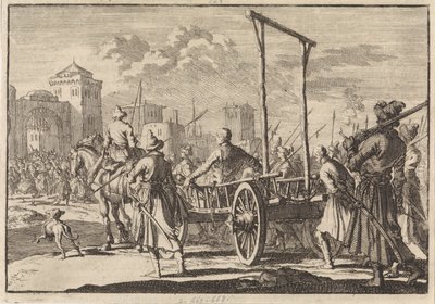 Przybycie Stepana Razina i jego brata Frola w żelaznej klatce w Moskwie, 1671, 1698 autorstwa Pieter Van der Aa