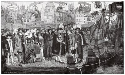 Handel cukrem, Antwerpia, ok. 1510-20 r. (rycina) autorstwa Pieter Verhaert