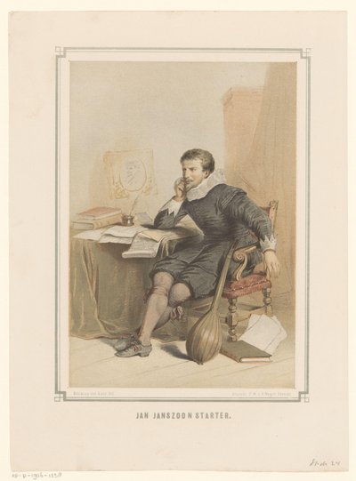 Jan Janszoon Starter przy swoim stole do pisania autorstwa Pieter Wilhelmus van de Weijer
