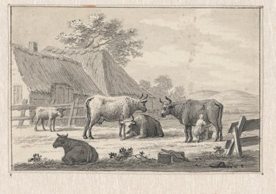 Podwórze z dziewczyną dojąca krowy autorstwa Pieter de Goeje