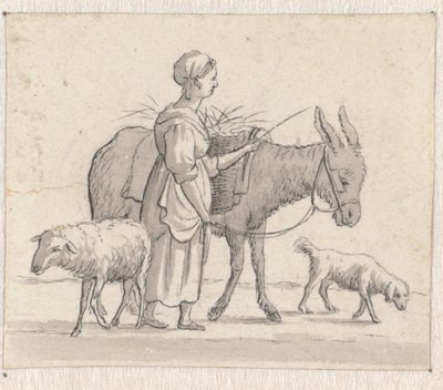 Kobieta z osłem, owcą i psem autorstwa Pieter de Goeje