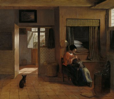 Matka odwszawiająca włosy dziecka, znana jako „obowiązek matki”, ok. 1658-60 autorstwa Pieter de Hooch