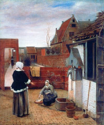 Kobieta i służąca na dziedzińcu, c1660-1661 autorstwa Pieter de Hooch