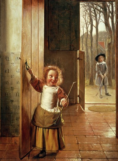 Dzieci w drzwiach z kijami golfowymi, ok.1658-60 autorstwa Pieter de Hooch