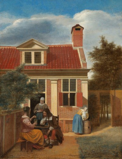 Postacie na dziedzińcu za domem, ok. 1663-5 autorstwa Pieter de Hooch