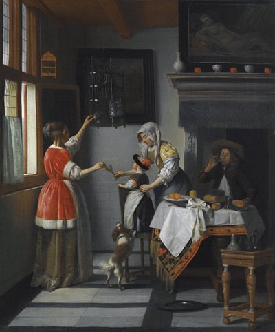 Wnętrze z dzieckiem karmiącym papugę par Hooch, Pieter, de autorstwa Pieter de Hooch