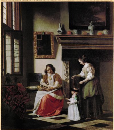 Nauka chodzenia (olej na płótnie) autorstwa Pieter de Hooch