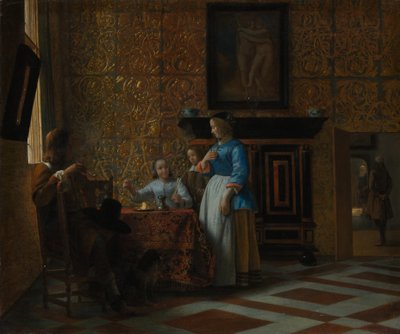 Czas wolny w eleganckiej scenerii, ok. godz. 1663-65. autorstwa Pieter de Hooch