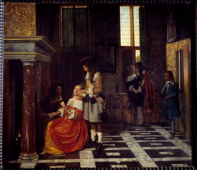 Gracze w karty. Obraz Petera Hoogha (1629-1681) Ec. Bujda. autorstwa Pieter de Hooch