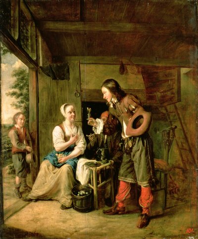 Wojownik i sługa, 1653 autorstwa Pieter de Hooch