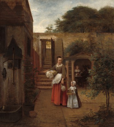 Kobieta i dziecko na dziedzińcu autorstwa Pieter de Hooch