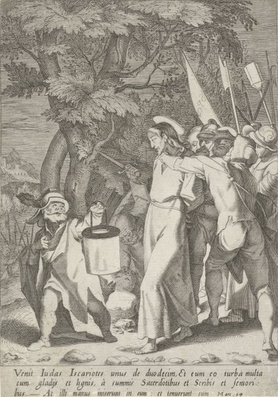 Gevangenneming van Christus Passie van Christus (tytuł serii) Pasja i Zmartwychwstanie (tytuł serii) autorstwa Pieter de Jode (I)