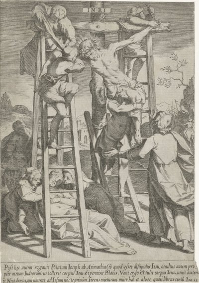 Kruisafneming Passie van Christus (tytuł serii) Pasja i Zmartwychwstanie (tytuł serii) autorstwa Pieter de Jode (I)