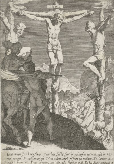Kruisiging van Christus Passie van Christus (tytuł serii) Pasja i Zmartwychwstanie (tytuł serii) autorstwa Pieter de Jode (I)