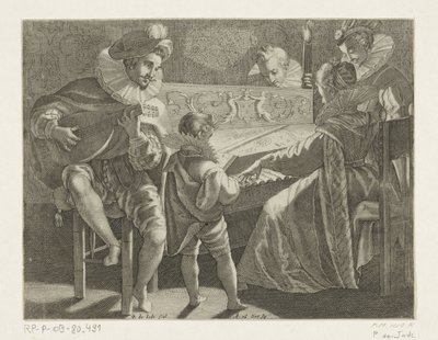 Firma tworząca muzykę przy świetle pochodni, ok. 1600 autorstwa Pieter de Jode (I)