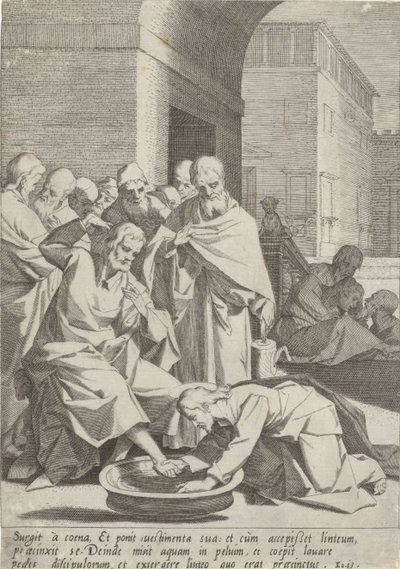 Voetwassing Passie van Christus (tytuł serii) Pasja i Zmartwychwstanie (tytuł serii) autorstwa Pieter de Jode (I)
