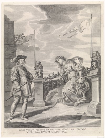 Ferdynand otrzymuje klucze do miasta od dziewicy miasta Gandawy Radosny wjazd Kardynała Dzieciątka w Gandawie, 1635 (tytuł serii) autorstwa Pieter de Jode (II)
