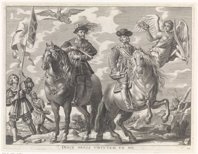 Karol V i Ferdynand na koniu Radosny wjazd Kardynała Dzieciątka w Gandawie, 1635 (tytuł serii) autorstwa Pieter de Jode (II)