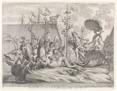 Spektakl z rydwanem Neptuna Radosny wjazd Kardynała Dzieciątka w Gandawie, 1635 (tytuł serii) autorstwa Pieter de Jode (II)