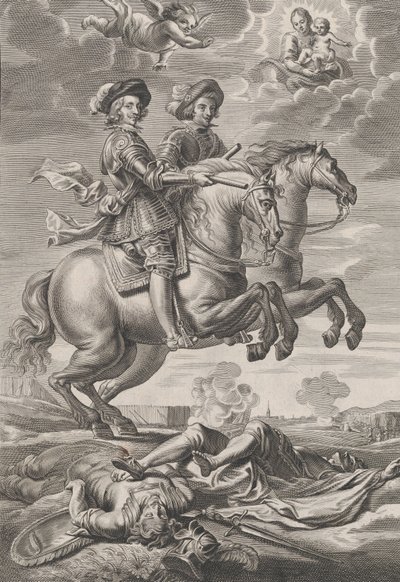 Ilustracja 10: Król Węgier i Ferdynand na koniu, z „Sere...” Guillielmusa Becanusa, 1636. autorstwa Pieter de Jode II
