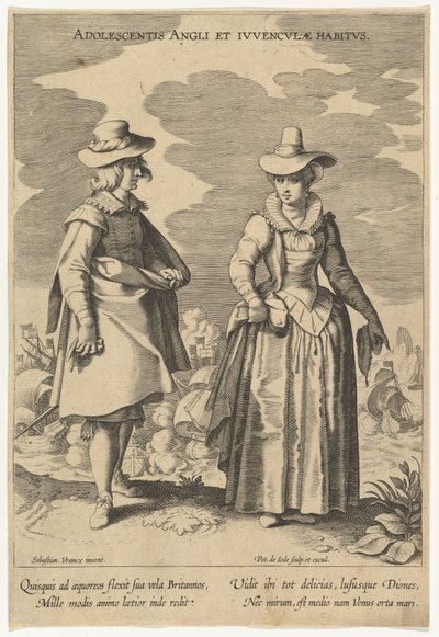 Angielska młodzież i postawy młodych kobiet z Fashions of Different Nations.n.d. autorstwa Pieter de Jode I