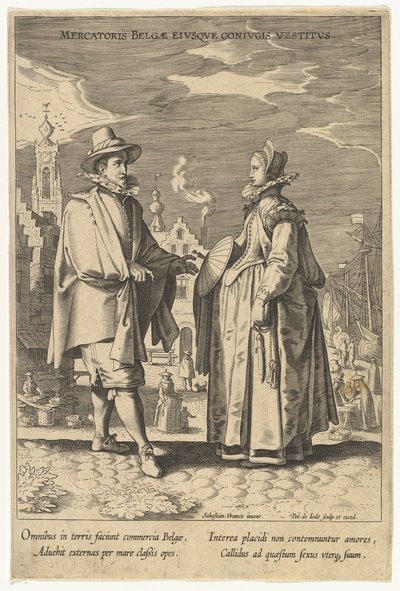 Belgijski kupiec i strój jego żony, z Fashions of Different Nations.n.d. autorstwa Pieter de Jode I