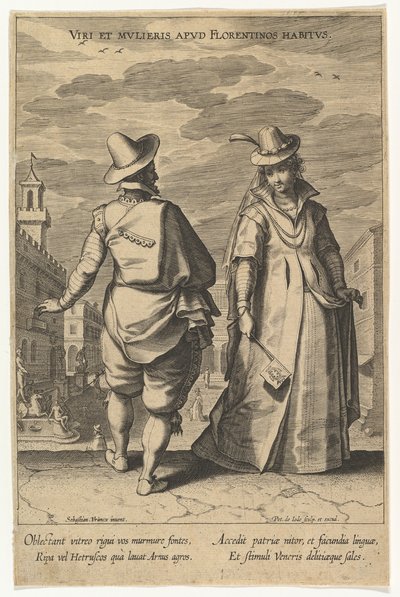 Nawyki mężczyzn i kobiet we Florencji, z Fashions of Different Nations.n.d. autorstwa Pieter de Jode I