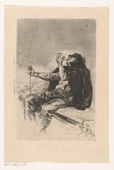 Pijący mężczyzna z laską autorstwa Pieter de Josselin