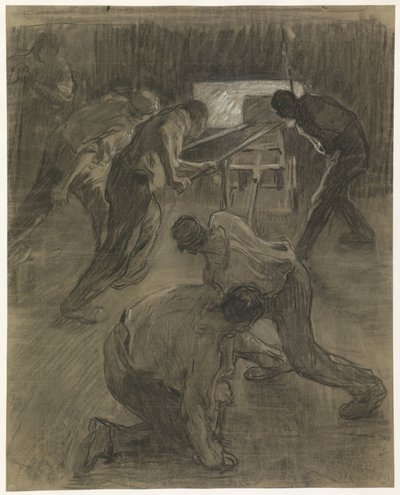 Sześciu pracowników przy pracy w wielkich piecach autorstwa Pieter de Josselin
