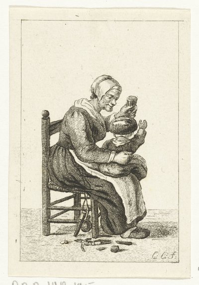 Kobieta z dzieckiem na kolanach autorstwa Pieter de Mare