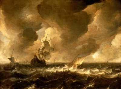 Flet i inne statki u wybrzeży Holandii, połowa XVII wieku (obraz olejny) autorstwa Pieter de Zeelander
