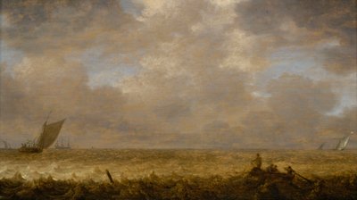 Płytkie morze z łodziami rybackimi, ok. 1640 (olej na płycie) autorstwa Pieter the Elder Mulier