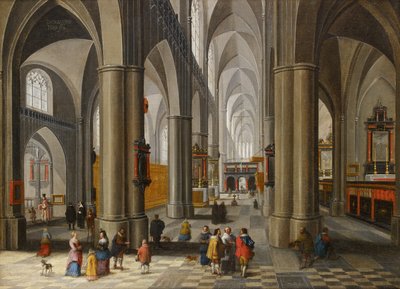 Wnętrze katedry z postaciami autorstwa Pieter the Elder Neefs