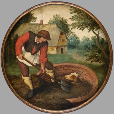 Jest za późno, aby wypełnić studnię po utonięciu cielęcia, ok. 1594 r. (olej na desce) autorstwa Pieter the Younger Brueghel