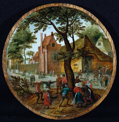 Chłopi tańczą wokół drzewa na wiejskiej ulicy, 1625 autorstwa Pieter Brueghel the Younger