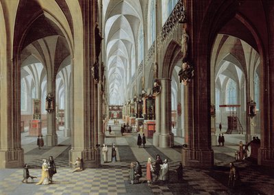 Wnętrze katedry w Antwerpii (olej na płótnie) autorstwa Pieter the Younger Neeffs