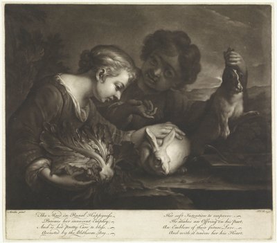 Dwoje dzieci z królikami autorstwa Pieter van Bleeck