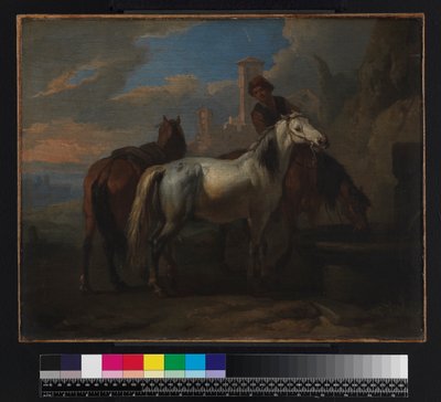 Konie pijące przy fontannie, przed 1720 autorstwa Pieter van Bloemen