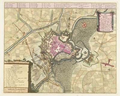 Kaart van het beleg van Menen, 1706 Plan miasta Menin z najazdami (...) wojsk alianckich (...). (tytuł na obiekcie) autorstwa Pieter van Call (II)