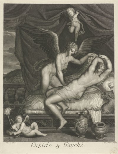 Kupidyn i Psyche (tytuł na obiekcie) Mitologiczne historie miłosne (tytuł serii) autorstwa Pieter van Gunst